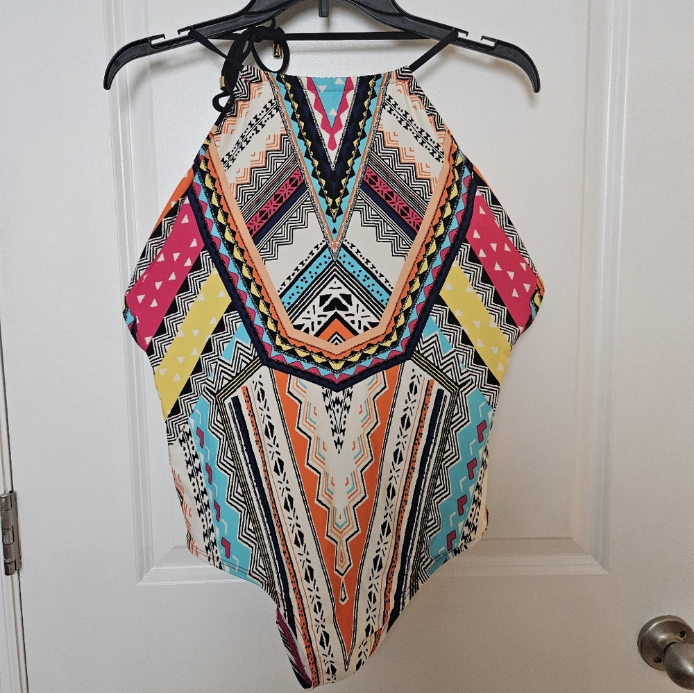 Gibson Latimer XL geometric print halter one piece swimsuit